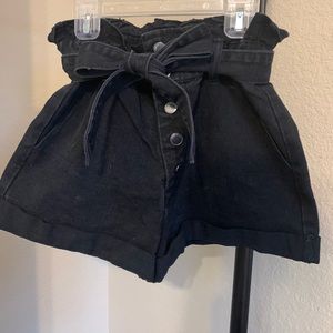 High Waist Paper Bag Black Denim Shorts